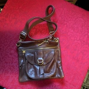 “FOSSIL”, brown genuine leather crossbody bag